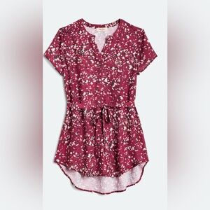 Full Moon - Maternity Red and White Short Sleeve Tie Front Blouse